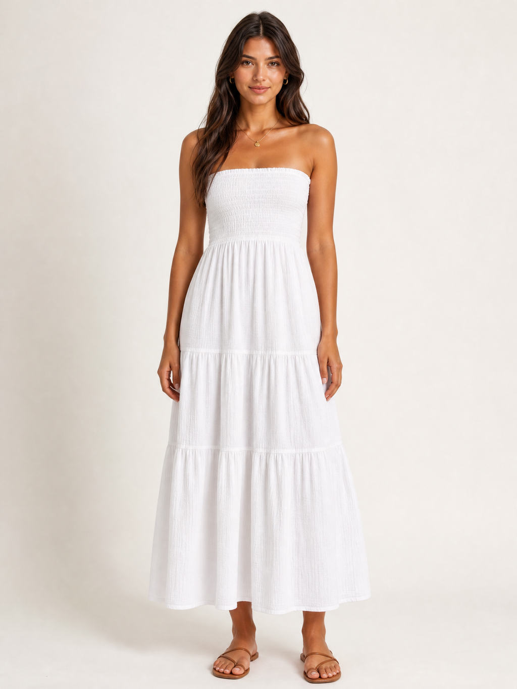 White Muslin Bandeau Maxi Dress
