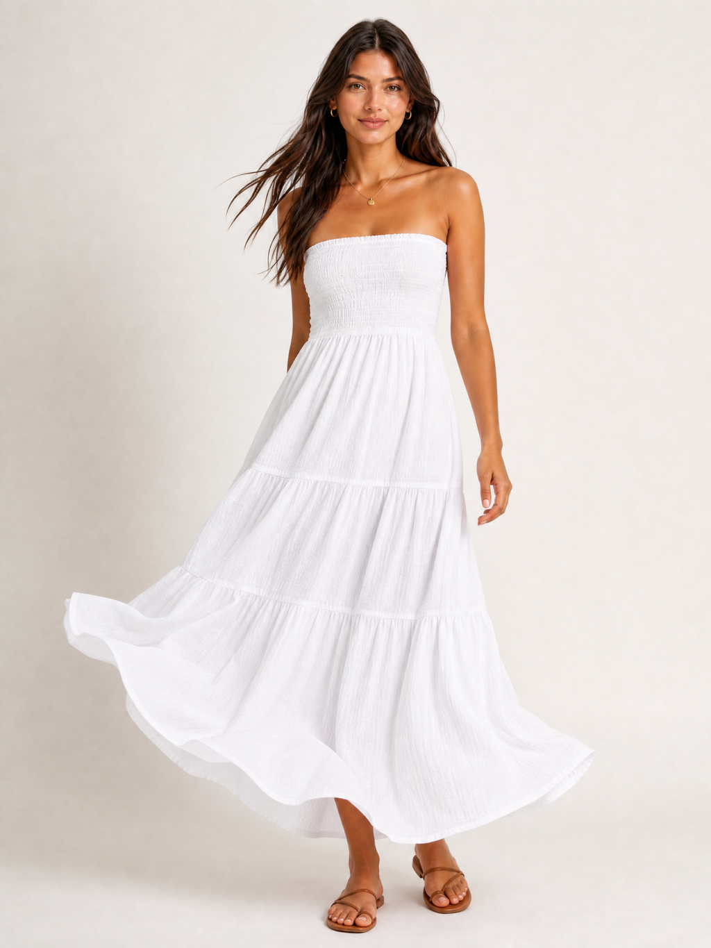 White Muslin Bandeau Maxi Dress