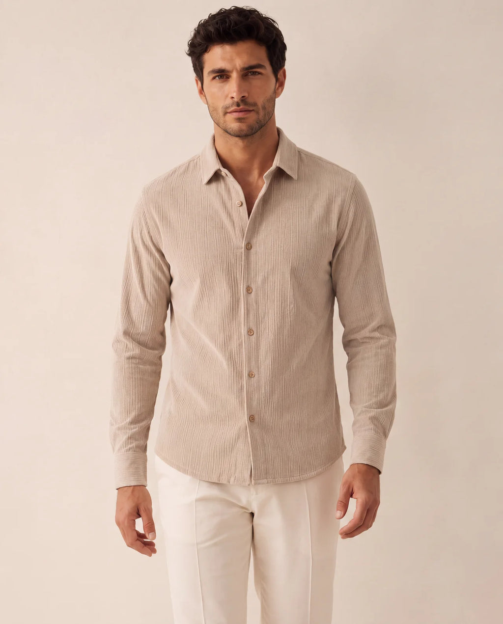 Textured Revere Shirt – Stone