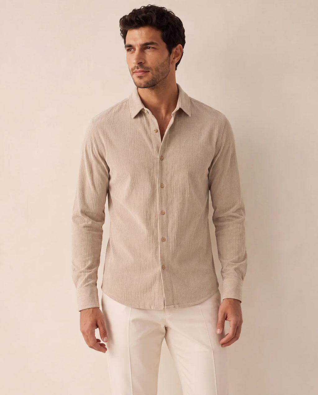 Textured Revere Shirt – Stone