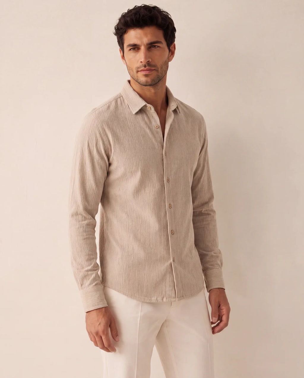 Textured Revere Shirt – Stone