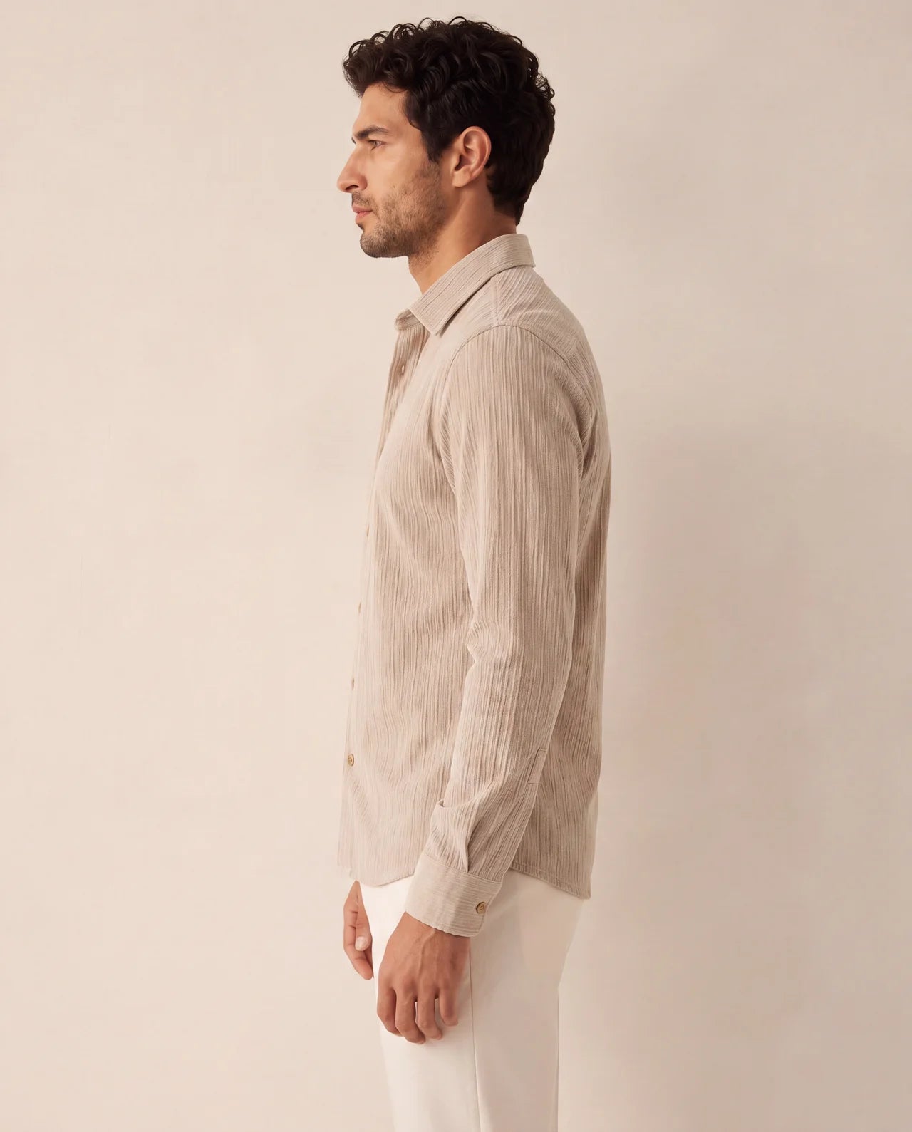 Textured Revere Shirt – Stone