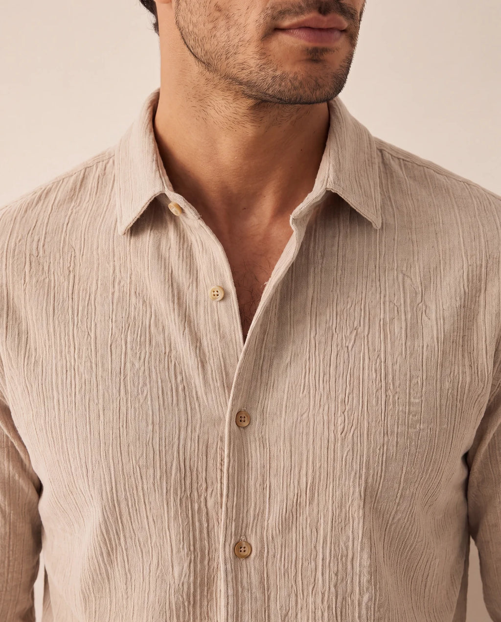 Textured Revere Shirt – Stone